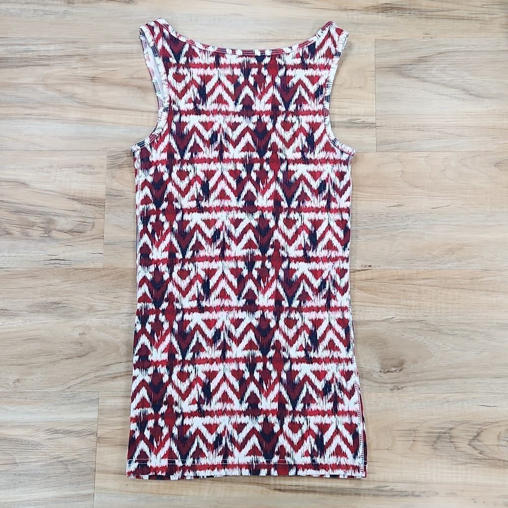 🔺️Time & Tru Red, White, & Blue Chevron/Aztec Print Stretchy Tanktop Medium